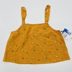 Abound Womens Small Linen Blend Cropped Tank Top in Orange Asterisk Floral 270